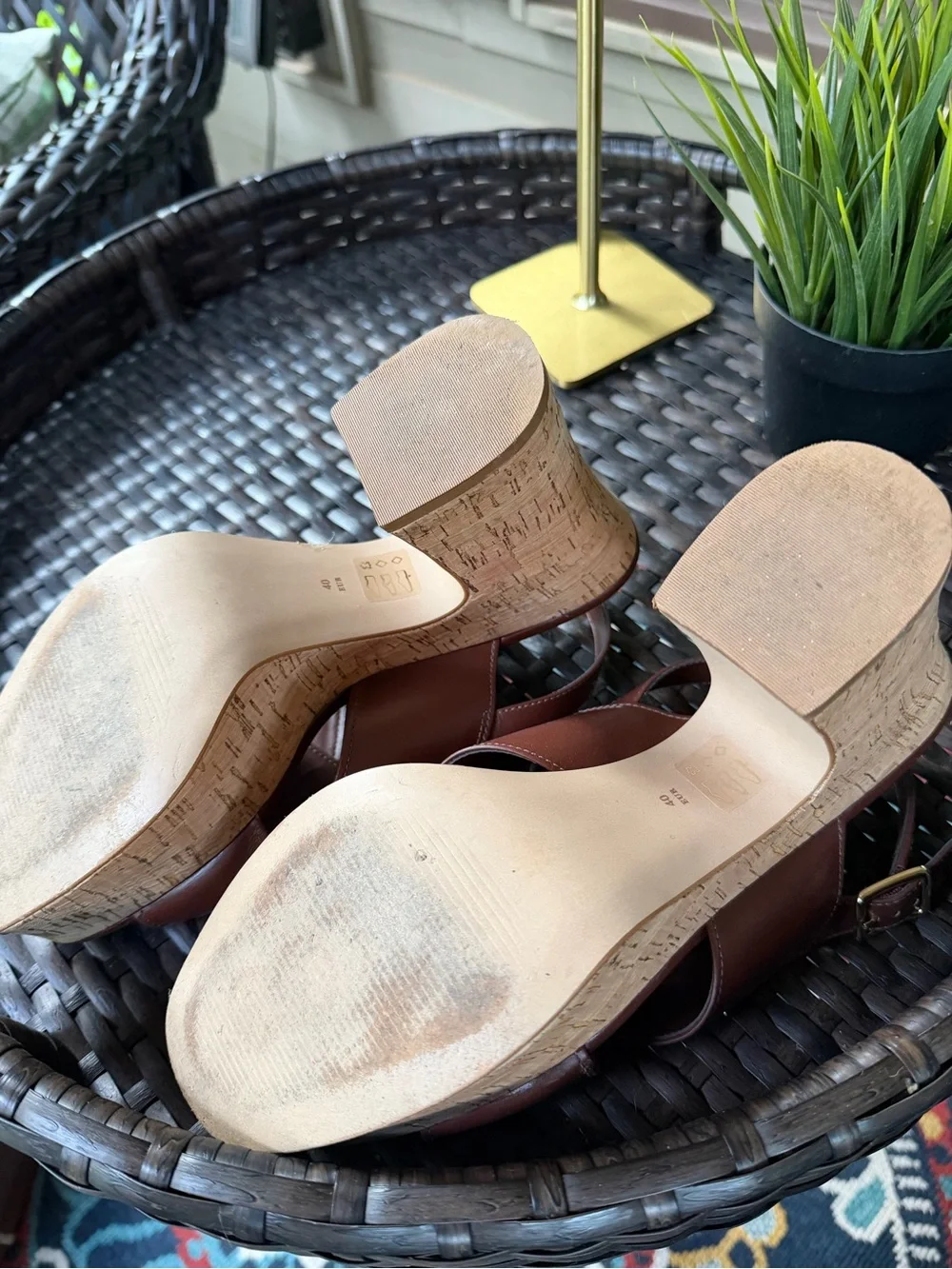 Anthropologie Leather Cork Platform Slingback Shoes Size EU 40/US 9